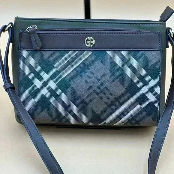 Giani Bernini Shoulder Strap Handbag Olive Brown Tan Plaid Bag 2 flaps included - Picture 5 of 16